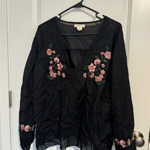 Black Floral Embroidered Blouse